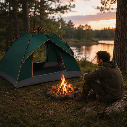 Tente de camping 2 personnes Libre Horizon installée en montagne