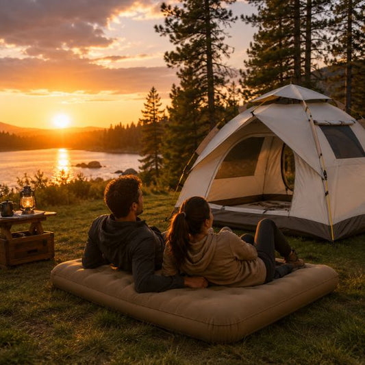 tente de camping Évasion Express Couple en tenue de randonnée