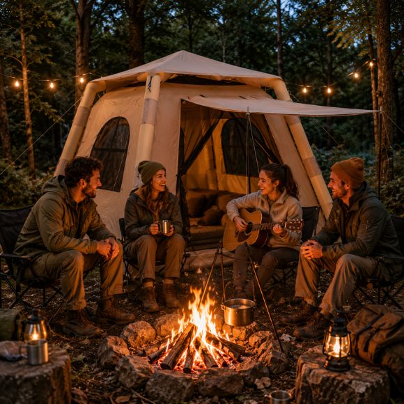 Tente gonflable Familiale Express installée en forêt