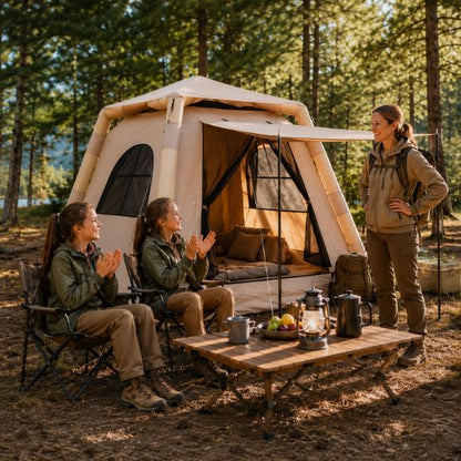 Tente gonflable Familiale Express installation rapide en forêt