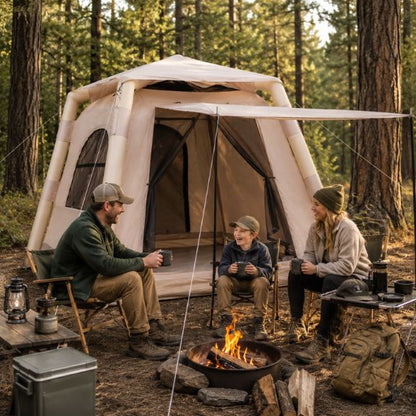 Tente gonflable Familiale Express installée dans une forêt