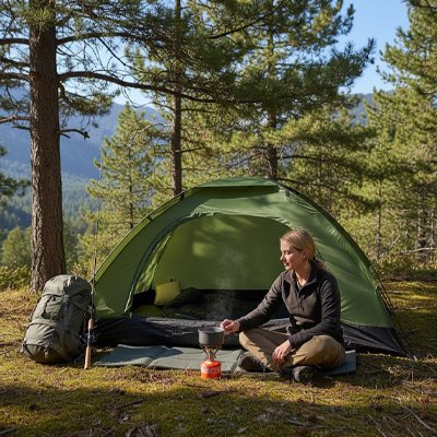 Tente pour bivouac Refuge Nomade femme installation en foret