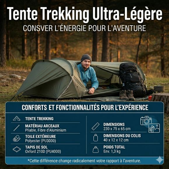Tente trekking ultra-légère 1 personne, installée en forêt