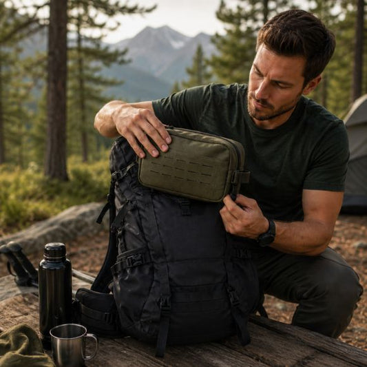Trousse de toilette homme Nomadis fixée au sac randonnée ExpeditionX